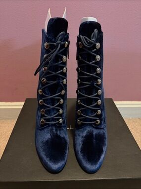 Kendall + Kylie Navy Velvet Lace-Up Ankle Boots
